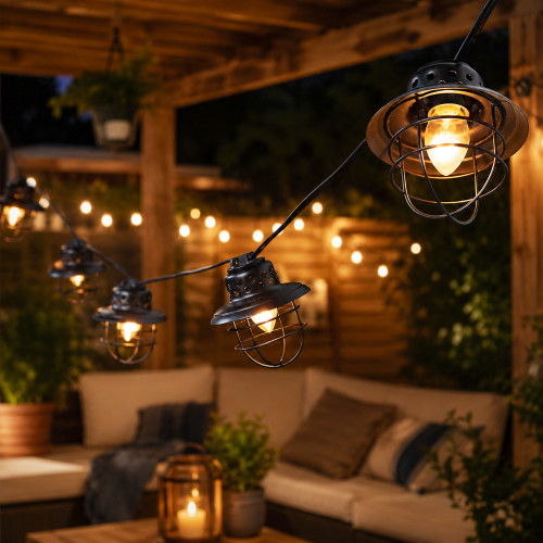 9' Fisherman Lantern Indoor Outdoor Patio Light Set with Black Wire - 10ct