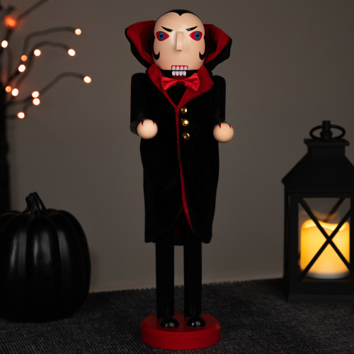 Vampire Wooden Halloween Nutcracker - 14" - Black and Red