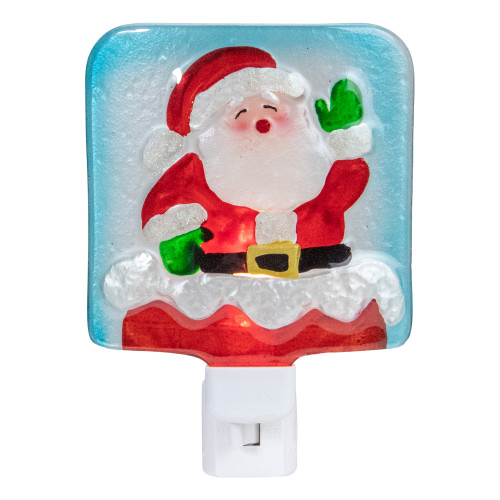Santa Claus Down the Chimney Glass Christmas Night Light - 4.5"
