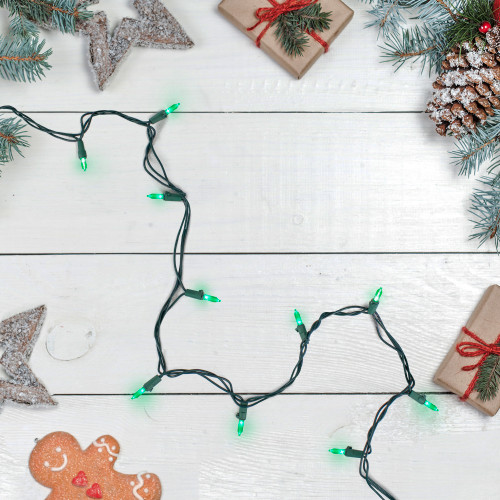 LED Mini Christmas Lights - Green - 16.25' Green Wire - 50ct
