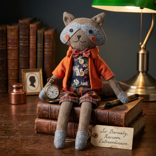 17" Brown and Orange Sitting Boy Herringbone Design Fox Plush