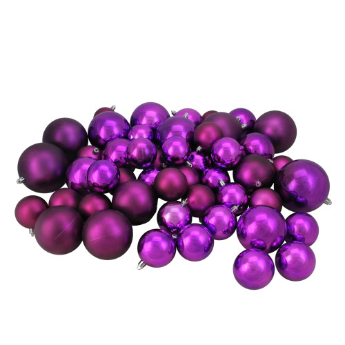 Shatterproof 2-Finish Christmas Ball Ornaments - 2.25" to 4" (100mm) - Purple - 50ct