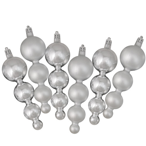 6ct Silver Shatterproof 2-Finish Christmas Finial Ornaments 5.75"