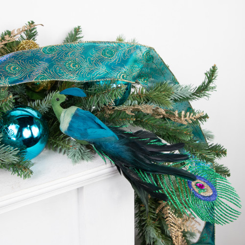 12" Teal and Green Peacock with Jewel Clip-On Christmas Ornament