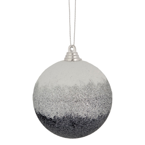 Ombre Glitter Drenched Shatterproof Christmas Ball Ornament - 3" - Silver and Black