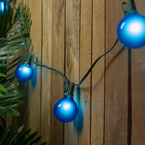 G50 Globe Satin Finish Indoor Outdoor Patio Lights - Blue - 14' Green Wire - 15ct