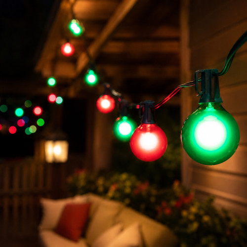 Satin G50 Globe Indoor Outdoor Patio Lights - Green and Red - 14' Green Wire - 15ct