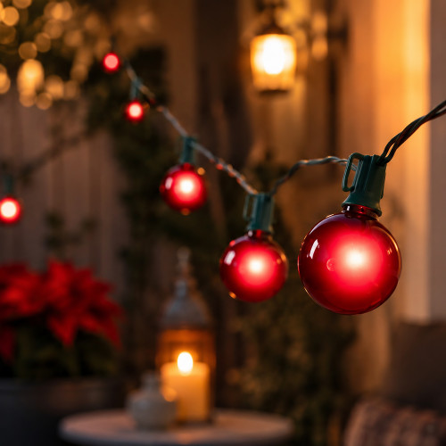 G50 Globe Satin Finish Indoor Outdoor Patio Lights - Red - 14' Green Wire - 15ct
