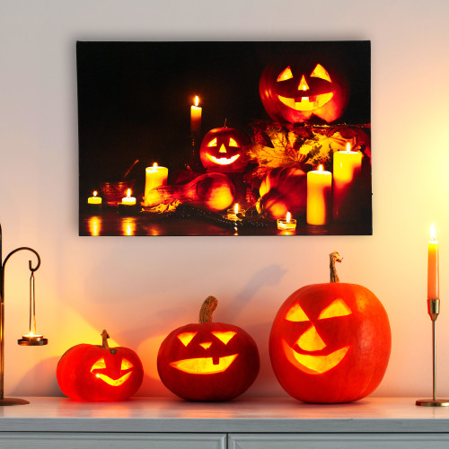 LED Lighted Jack-O-Lanterns and Candles Halloween Canvas Wall Art - 15.75" x 23.5"