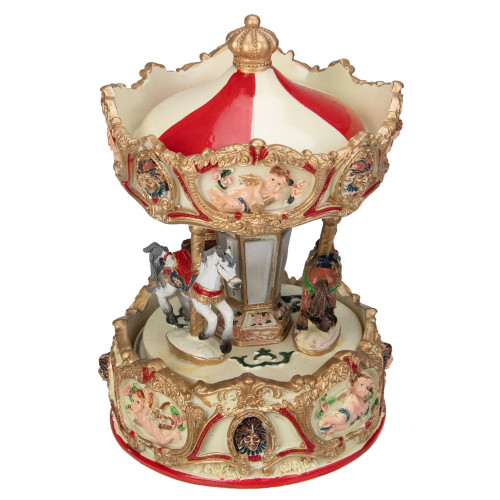Clown and Cupid Animated Musical Carousel - 6.5" - Cream and Gold