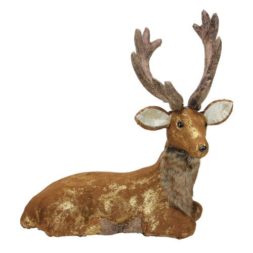 Reindeer Lying Down Christmas Figure - 16.5" - Brown and Gold