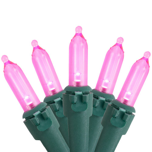 LED Mini Christmas Lights - Pink - 16.25' Green Wire - 50ct