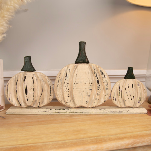 Pumpkin Trio Wooden Fall Harvest Decoration - 15.75"