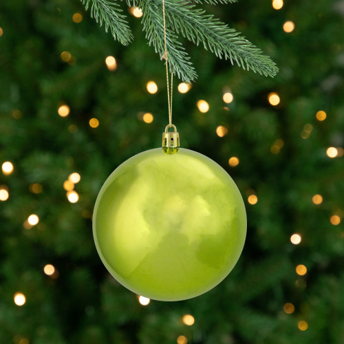 12ct Shiny Kiwi Green Shatterproof Christmas Ball Ornaments 4" (100mm)