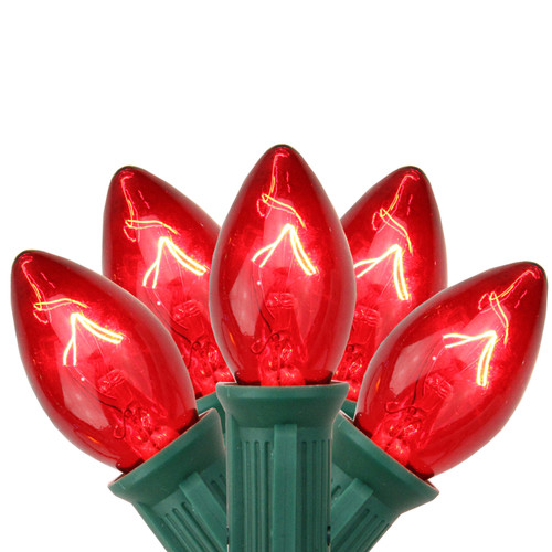 C7 Christmas String Lights - Red - 24' Green Wire - 25ct