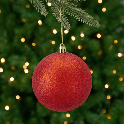 Glittered Shatterproof Christmas Ball Ornament - 4" (100mm) - Red