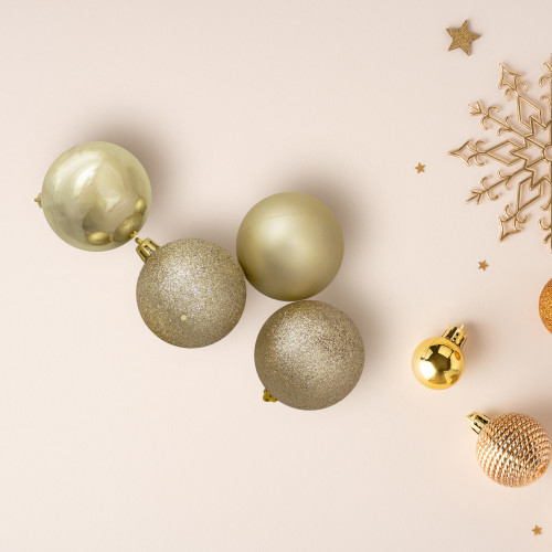 Shatterproof 4-Finish Christmas Ball Ornaments - 2.5" (60mm) - Champagne Gold - 24ct