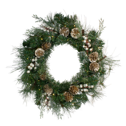 Mixed Pine, Berry and Pine Cone Christmas Wreath - 22" - Unlit