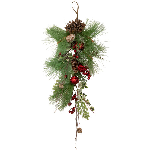 Frosted Berries and Pine Cones Artificial Christmas Teardrop Swag - 30" - Unlit
