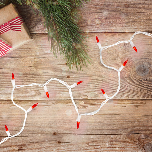 LED Mini Christmas Lights - Red - 33' White Wire - 100ct