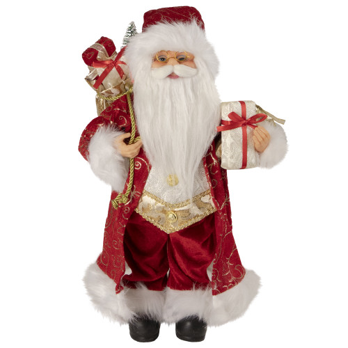 16" Red and Gold Filigree Santa Claus with Gifts Christmas Figurine