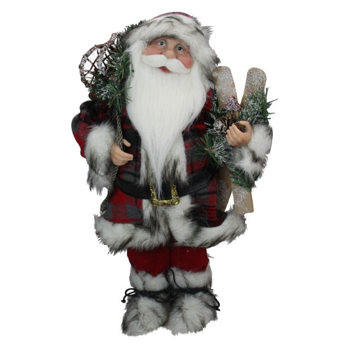 Alpine Chic Standing Santa Claus with Snowshoes and Skis Christmas Figure - 16"