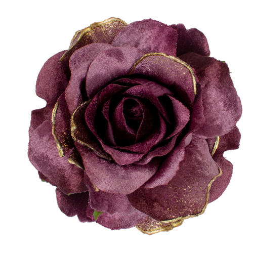 Artificial Rose Flower Clip-On Christmas Ornament - 5" - Berry Purple