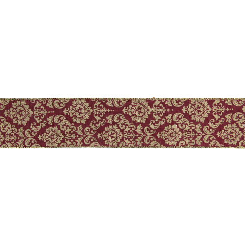Burgundy Red and Gold Damask Christmas Wired Craft Ribbon 2.5" x 16 Yards