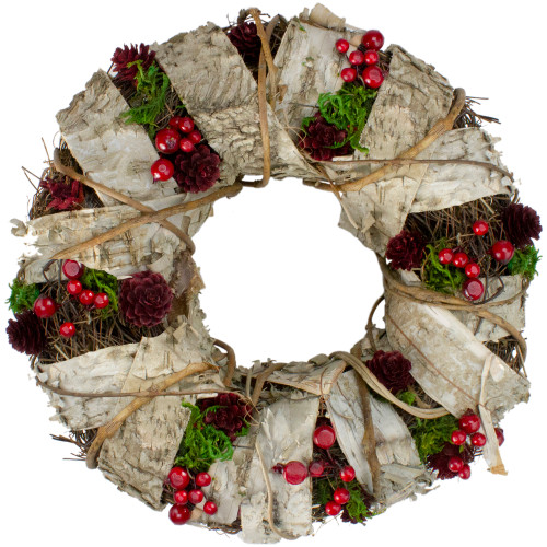 Natural Twig and Birch Wood Pine Cone Artificial Christmas Wreath - 13-Inch, Unlit