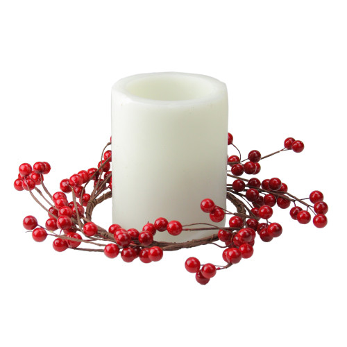 9" Shiny Red Berries Artificial Christmas Candle Holder Ring
