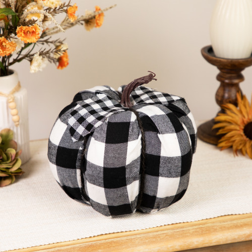 Buffalo Check Fall Harvest Pumpkin - 7" - Black and White