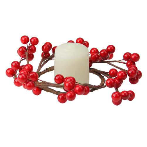 Shiny Berries Artificial Christmas Candle Ring - 7"