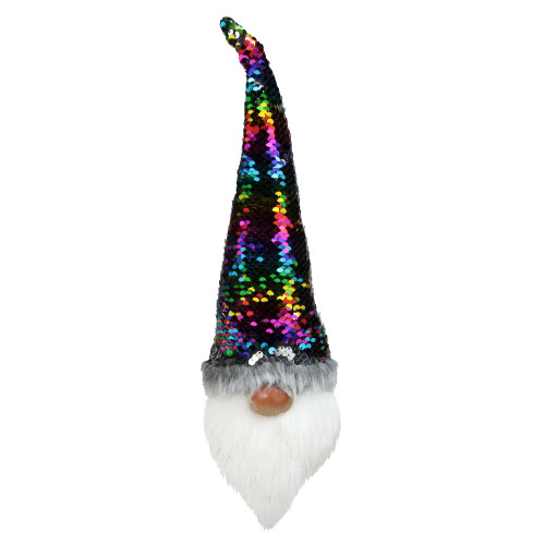 Gnome with Rainbow Flip Sequin Hat Christmas Decoration - 13" - Multicolor