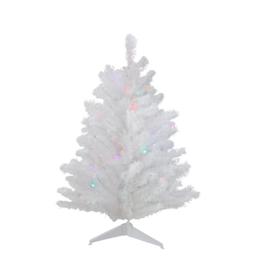 Pre-Lit Medium Snow White Artificial Christmas Tree - 2' - Multicolor Lights