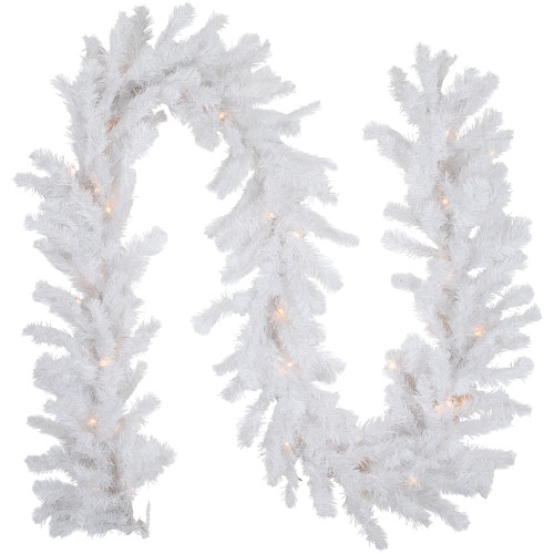 Pre-Lit Snow White Artificial Christmas Garland - 9' x 8" - Clear Lights