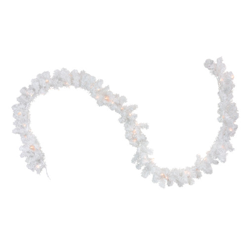 Pre-Lit Commercial Length Christmas Garland - White - 50' x 10" - Clear Lights