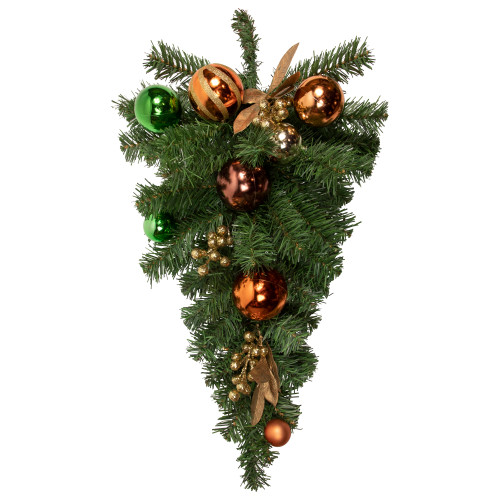 Pine Foliage with Ornaments Artificial Christmas Teardrop Swag - 30" - Unlit