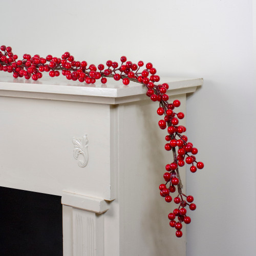 Red Berries Artificial Twig Christmas Garland - 5' x 3.5" - Unlit
