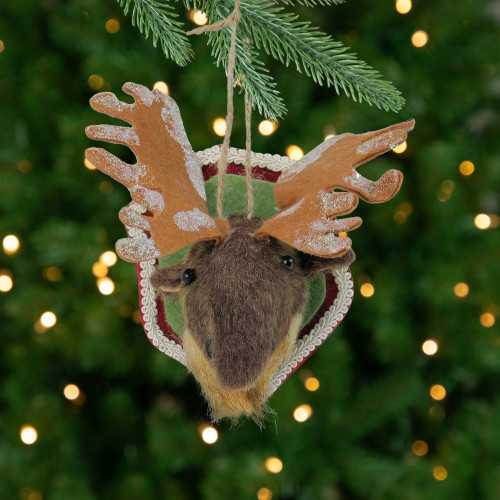 7" Gray and Beige Stuffed Moose Head Plaque Christmas Ornament