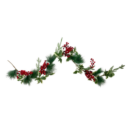 5' x 5" Holly, Berries and Pine Sprigs Artificial Christmas Garland - Unlit