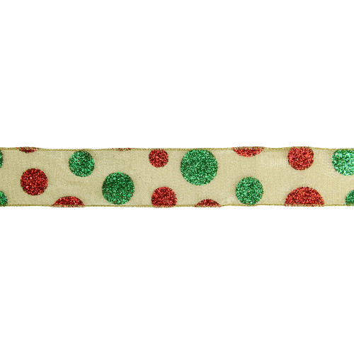 Glitter Red and Green Polka Dotted Christmas Craft Ribbon 2.5" x 16 Yards
