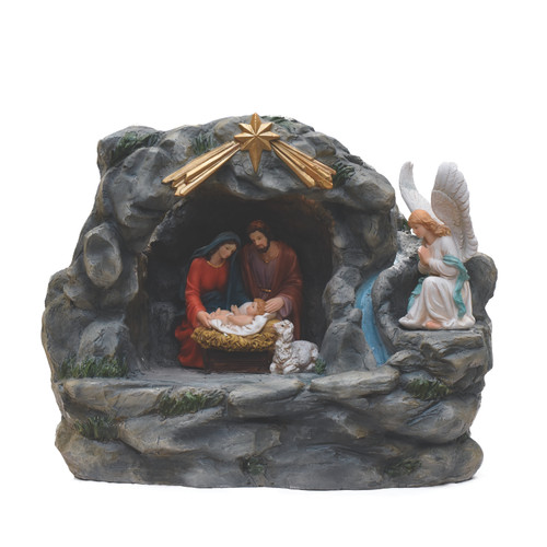 Holy Family and Angel Nativity Fountain with Lamp Christmas Decoration - 18.5"