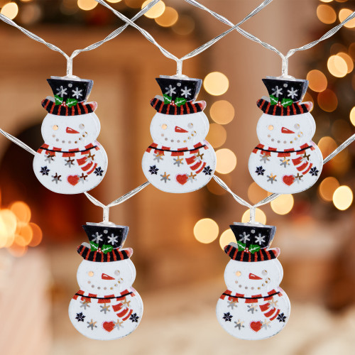 LED Snowmen with Top Hats Christmas Lights - Warm White - 4.5' Clear Wire - 10ct