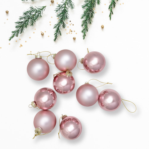 2-Finish Glass Ball Christmas Ornaments - 2.5" (60mm) - Pink - 9ct