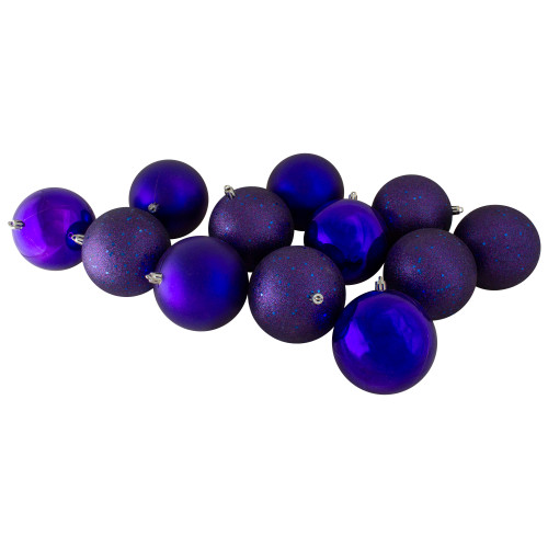Shatterproof 4-Finish Christmas Ball Ornaments - 4" (100mm) - Indigo Blue - 12ct