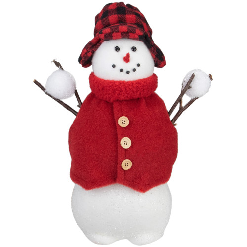 Snowman with Buffalo Plaid Hat Christmas Figure - 13.25" - Red