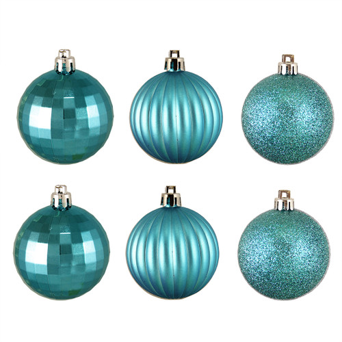 100ct Turquoise Blue Shatterproof 3-Finish Christmas Ball Ornaments 2.5" (60mm)