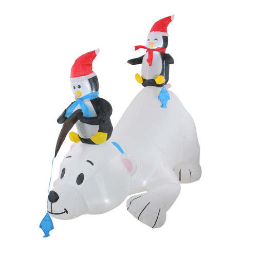 6' White and Black Inflatable Polar Bear and Penguins Lighted Outdoor Christmas Decor