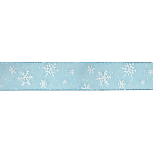 Sparkly Blue and White Snowflake Christmas Wired Craft Ribbon 2.5" x 16 Yards