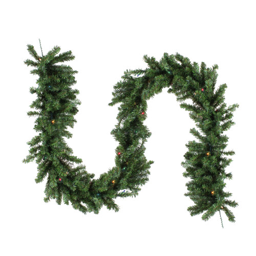 Pre-Lit Canadian Pine Artificial Christmas Garland - 9' x 14" - Multi Lights